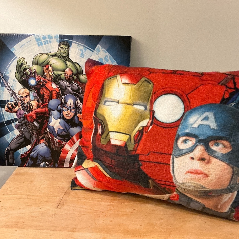 Avengers Printed Canvas Wall art and Kids Avengers Pillow
